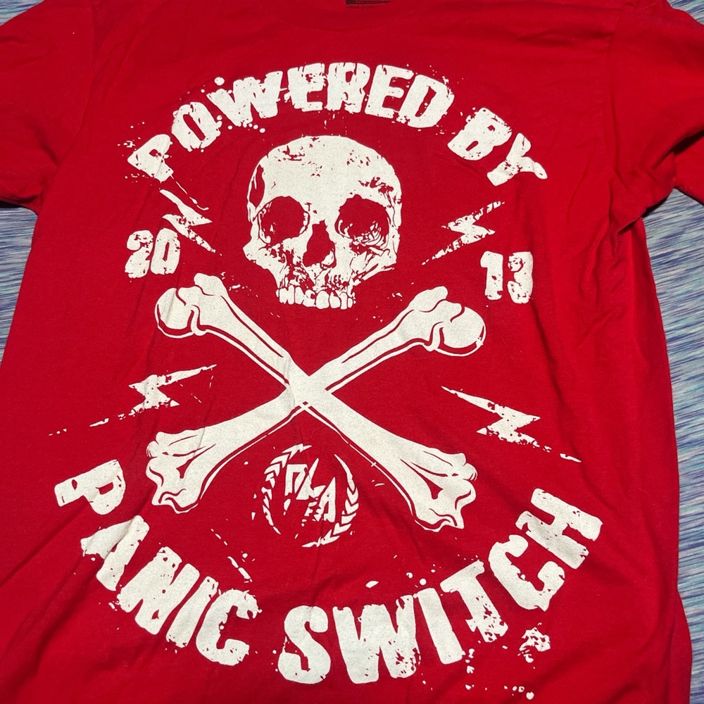 Red Graphic Tee with Skull Design